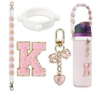 Cute Letter Charm Set Compatible with Owala Water Bottle 24 oz, 32 oz, 40 oz, Owala Kids, Owala Coffee Tumbler, Owala FreeSip - Includes Handle Strap, for Owala & Stanley Cup Accessories (Pink, K)