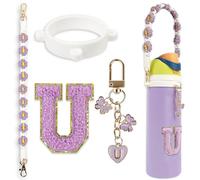 Cute Letter Charm Set Compatible with Owala Water Bottle 24 oz, 32 oz, 40 oz, Owala Kids, Owala Coffee Tumbler, Owala FreeSip - Includes Handle Strap, for Owala & Stanley Cup Accessories (Purple, U)