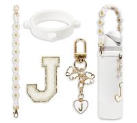 Cute Letter Charm Set Compatible with Owala Water Bottle 24 oz, 32 oz, 40 oz, Owala Kids, Owala Coffee Tumbler, Owala FreeSip - Includes Handle Strap, for Owala & Stanley Cup Accessories (White, J)