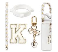 Cute Letter Charm Set Compatible with Owala Water Bottle 24 oz, 32 oz, 40 oz, Owala Kids, Owala Coffee Tumbler, Owala FreeSip - Includes Handle Strap, for Owala & Stanley Cup Accessories (White, K)
