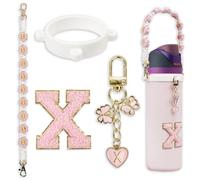 Cute Letter Charm Set Compatible with Owala Water Bottle 24 oz, 32 oz, 40 oz, Owala Kids, Owala Coffee Tumbler, Owala FreeSip - Includes Handle Strap, for Owala & Stanley Cup Accessories (Pink, X)