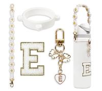 Cute Letter Charm Set Compatible with Owala Water Bottle 24 oz, 32 oz, 40 oz, Owala Kids, Owala Coffee Tumbler, Owala FreeSip - Includes Handle Strap, for Owala & Stanley Cup Accessories (White, E)