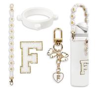 Cute Letter Charm Set Compatible with Owala Water Bottle 24 oz, 32 oz, 40 oz, Owala Kids, Owala Coffee Tumbler, Owala FreeSip - Includes Handle Strap, for Owala & Stanley Cup Accessories (White, F)