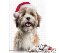 Cute Lhasa Apso Dog Wearing Santa Hat Puzzle Difficult Challenge 100 Percent Recycled Cardboard Jigsaw Puzzle for Kids And Adults Age 12 Years Up 1000pcs (38x26cm)
