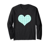 Cute Light Mint Blue Gingham Plaid Check Checkered Pattern Long Sleeve T-Shirt