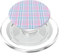 Cute Light Pink Blue Tartan Plaid Gingham Checkered Pattern PopSockets PopGrip for MagSafe