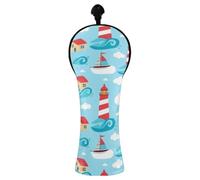 Cute Lighthouse Blue Golf Head Covers for Wood Hybrid Driver PU Leather Golf Headcovers with Number Tags for Men Women