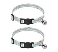 Cute Lighthouse Starfish Stripes Cat Collar Breakaway with Bell 2 Pack Small Dog Collar Adjustable Length 10.6" to 17.1"