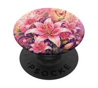 Cute Lily Flower Blooming Aesthetic Y2K Butterfly Watercolor PopSockets Adhesive PopGrip