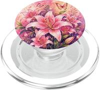 Cute Lily Flower Blooming Aesthetic Y2K Butterfly Watercolor PopSockets PopGrip for MagSafe
