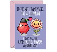 Cute Linen Anniversary Card for Dad & Step Mum - 4 Years Together - Happy 4th Wedding Anniversary Cards for Step Mum Dad, A5 Greeting Cards Anniversaries