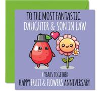 Cute Linen Anniversary Card for Daughter & Son In Law - 4 Years Together - Happy 4th Wedding Anniversary Cards for Son In Law Daughter, 145mm Greeting Cards Anniversaries