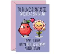 Cute Linen Anniversary Card for Daughter & Son In Law - 4 Years Together - Happy 4th Wedding Anniversary Cards for Son In Law Daughter, A5 Greeting Cards Anniversaries