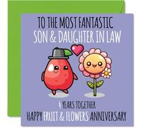 Cute Linen Anniversary Card for Son & Daughter In Law - 4 Years Together - Happy 4th Wedding Anniversary Cards for Daughter In Law Son, 145mm Greeting Cards Anniversaries