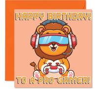 Cute Lion Birthday Card for Girls Boys - Pro Gamer - Happy Birthday Card for Daughter Cousin Grandson Sister, 145mm Bday Greeting Cards