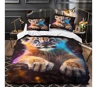 Cute lion cub 3D Digital Print Comforter Cover 3pcs Microfibre Fade-Resistant Soft Fantasy Quilt Cover 2 Pillow Shams Zipper Closure Bed Linen Family & Guests Double（200x200cm）