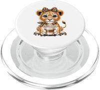 Cute Lion Cub Leopard Bow Coffee Latte Lover PopSockets PopGrip for MagSafe