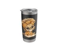 Cute Lion Cub Reading Book with Headwrap Stainless Steel Insulated Tumbler