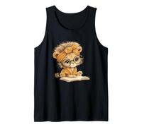 Cute Lion Cub Reading Book with Headwrap Tank Top