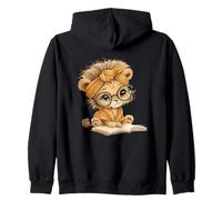 Cute Lion Cub Reading Book with Headwrap Zip Hoodie