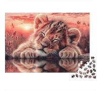 Cute Lion Cub Sleeping 1000 Pieces Puzzles Colorful Kitten Sunset Cuddle Decoration Puzzle Decompression Jigsaw Gifts Challenging Puzzles Gifts for Men 70x50cm/1000pcs