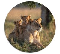 Cute Lion Cubs Playing And Frolicking on The Back of Their Lioness Jigsaw Puzzles. 1000pcs (67.5x67.5cm) Whimsical Challenge Toy for Educational Games Gifts