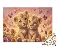 Cute Lion Cubs Premium 1000 Pieces Thick Cardboard Puzzle Heart Elements Kids 12+ Anxiety Relief Indoor Activity Idea 70x50cm/1000pcs