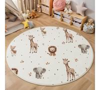 Cute Lion Giraffe Rugs, Simple Animal Design Round Large Area Rug, Non-Slip Circle Carpet For Bedroom Kitchen, Washable Non Shedding Rug For Living Rooms Corridors, 60 Cm, Cream Color