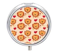 Cute Lion Head Heart Pill Case Box with 3 Compartment Medicine Vitamin Organizer for Purse Pocket 5x5cm