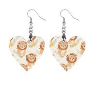 Cute Lion Little Novelty Women's Dangle Earrings Fashion Printed Wood Earring Drop Pendants Jewelry