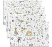 Cute Lion Placemats 12x18 Inch Set of 4 Cartoon Giraffe Elephant Wild Animals Place Mats for Kids Boys Girls Lovely Tropcial Leaves Trees Hippie Kitchen Mats for Dining Table