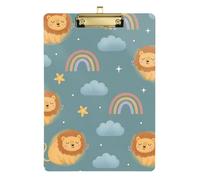 Cute Lion Rainbow Acrylic Clipboard Decorative Clipboard Hanging Clipboards A4 Standard Size, 12.5 x 9 Inches Gold Clip
