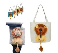 Cute Lion-Shaped Pet Canvas Shoulder Bag, Portable Breathable Cat Carrier Pet Out Bag, Pet Can be Outcrop Tote Chest Bag (Grey, L)