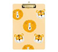 Cute Lion Tiger Faces Yellow Clipboard Acrylic Writing Boards A4 Standard Size Clipboards Hardboard with Low Profile Metal Clip for Teacher Student Lawyer Nurse