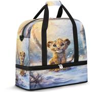 Cute Lion Travel Duffle Bag for Women Men Weekend Overnight Bags Foldable Wet Seperated 47 L Tote Bag for Sports Gym Yoga