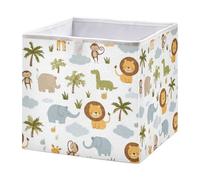 Cute Lions Elephants Monkeys Cube Storage Boxes 28x28x28 cm Square Bins Collapsible Cube Box Organiser for Organising Clothes