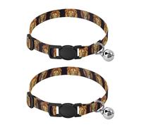 Cute Lions Heads Black Kitten Collar with Bell 2 Pack Cat Collars Adjustable 10.6 to 17.1 Inches
