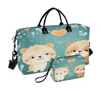 Cute Lions Hearts Travel Duffel Bags Gym Bag Weekender Handbag with Toiletry Bag for Women Girls Men