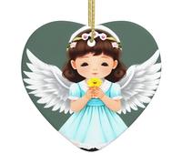 Cute Little Angel Ceramic Christmas Heart Pendant, The Pottery Piece is Available with Silk Thread