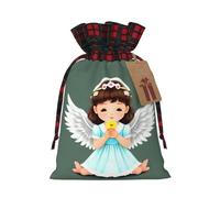 Cute little angel Christmas linen gift bags, drawstring candy bags, birthday party gift bags