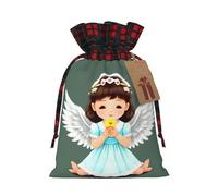 Cute little angel Christmas Tree Hanging Gift Bags Jute Drawstring Sacks with, Eco-Friendly Festive Decor & Small Present Bag for Xmas Tree