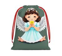 Cute little angel Drawstring Gift Bag Christmas Fabric Pouch for Holiday PresentsS