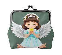 Cute Little Angel Leather Coin Purse for Women-Small Kiss Lock Wallet, Mini Card Holder for Keys Lipstick, Cute Change Purse for Travel