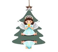 Cute Little Angel Patterned Wooden Ornaments, a Set of 6 Decorations, Suitable for Hanging on Christmas Trees and fireplaces.