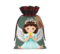 Cute little angel Print Christmas S Linen Bags Drawstring, Treat Sacks Gift Wrap Bags Xmas Holiday Party Favors Presents