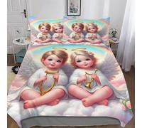 Cute Little Angel Quilt Cover Cosy Soft Duvet Cover Microfiber Comforter Cover Bedding 3 Pcs Set with Pillow Case for Kids Adult Double (200x200cm)