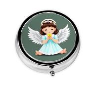 Cute Little Angel Round Pill Box. Portable Daily Medication Organizer, Travel-Friendly Design.