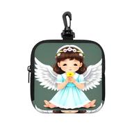 Cute Little Angel Small Waterproof Zipper Pouch-Neoprene Storage Bag for Earbuds, Keychain Clip Case