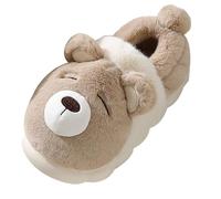 Cute Little Animal Slippers for Women Men Soft Plush Warm Dog Bear Warm Slides Couple Indoor and Outdoor Lovely Cartoon Party Slippers Novelty Funny Fluffy Memory Foam Open Back Shoes Coffee