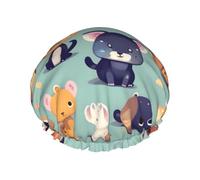 Cute little animals Double layer women's shower cap, reusable, large size design suitable for all hair lengths, suitable for girls, spa and home salon use.